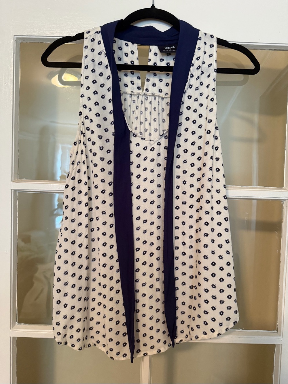Maeve Sleeveless Top With Navy Tie Front